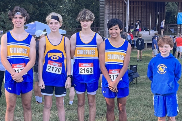 Bradley Funderburk, Levi and Luke Walker, and Walter Irwin pre-race with Ben Funderburk